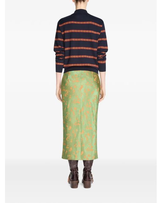 Dries Van Noten Green Jacquard Midi Skirt