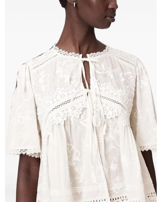 AllSaints Natural Lillith Embroidered Short-Sleeve Top