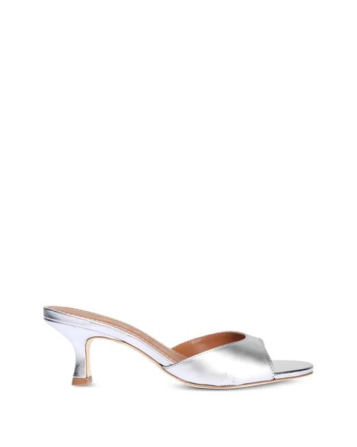 Staud White Brigitte Metallic-Effect Leather Sandals