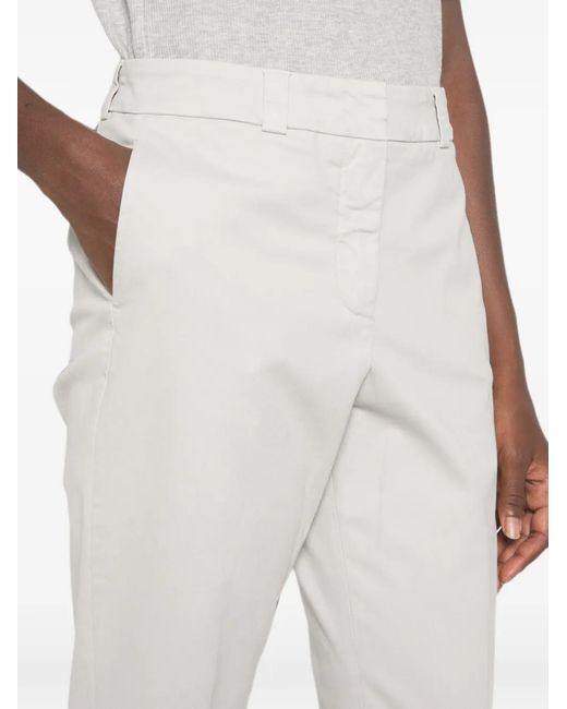 Peserico White Cropped-Leg Turn-Up Trousers