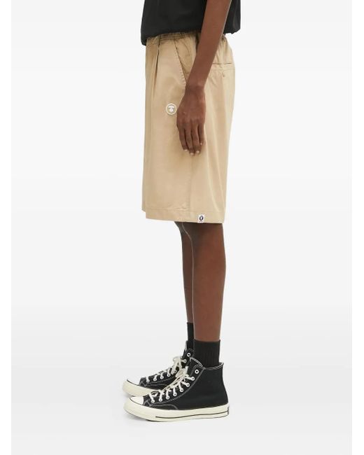 Aape By A Bathing Ape Natural Pleated-Detail Logo-Patch Shorts for men