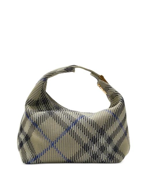 Burberry Gray Medium Peg Checked Tote Bag