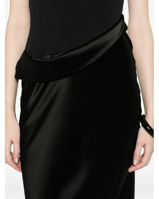 Nanushka Black Robe Longue À Design Drapé