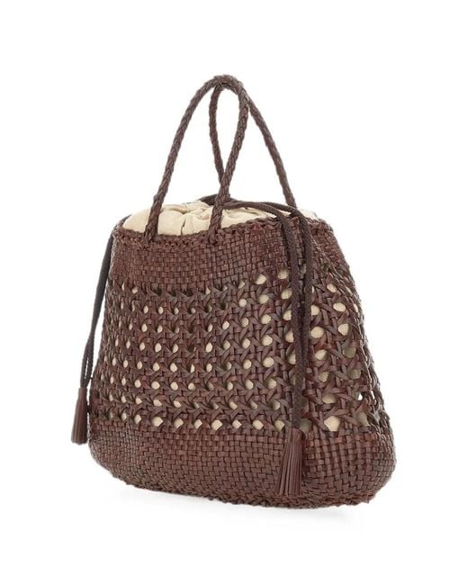 Dragon Diffusion Brown Santa Cano Woven Leather Tote Bag
