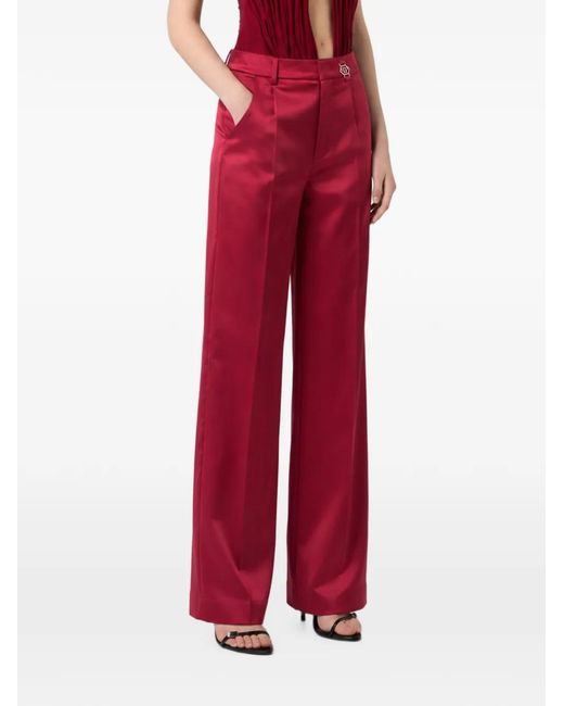 Philipp Plein Red Satin Dame-Fit Trousers