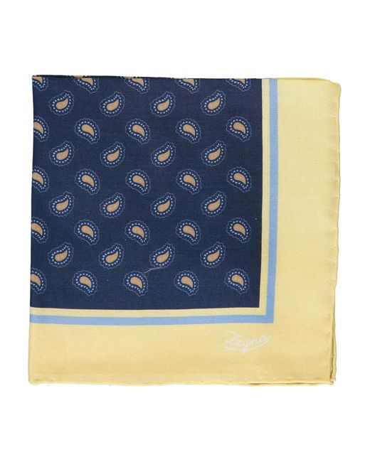 Zegna Blue Paisley-Print Scarf for men