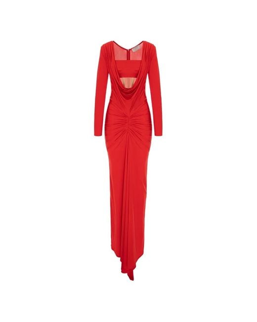 V:PM ATELIER Red Donna Ruched-Detail Maxi Dress
