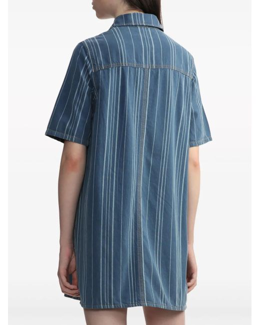 Ganni Blue Stripe-Pattern Denim Mini Dress