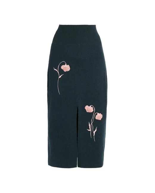 Erdem Blue Flower-Embroidered Skirt