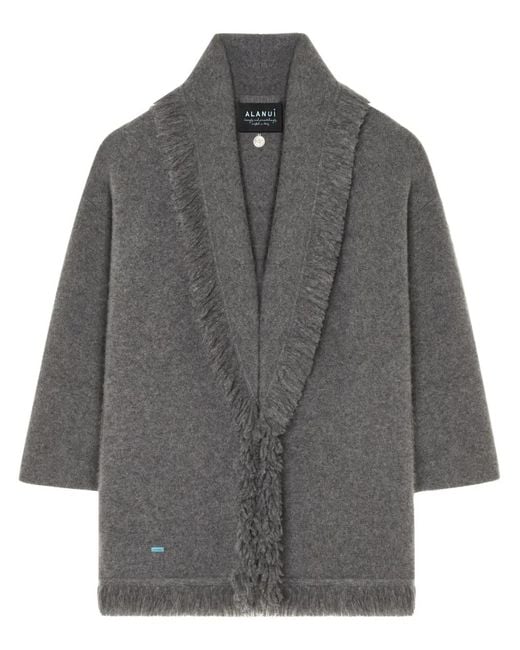 Alanui Gray Fringed-Edge Cashmere-Blend Cardigan