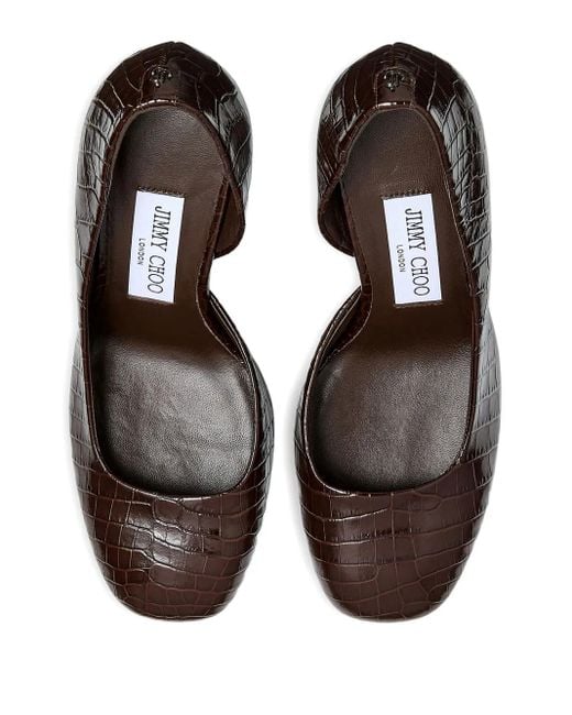 Jimmy Choo Brown 85Mm Farren Embossed Crocodile-Effect Pumps
