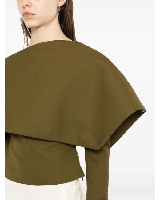 A.W.A.K.E. MODE Green Asymmetric-Collar Top