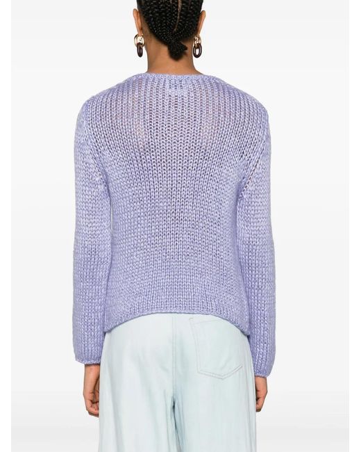 Forte_forte Purple Round-Neck Silk Blend Jumper