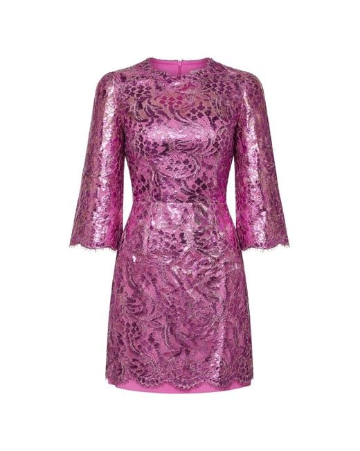 Dolce & Gabbana Purple Floral-Lace Mini Dress