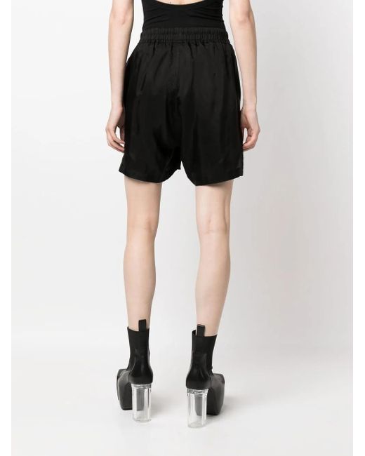 Rick Owens Black Drawstring Satin Shorts