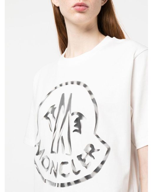 Moncler White Logo Print Short Sleeve T-shirt