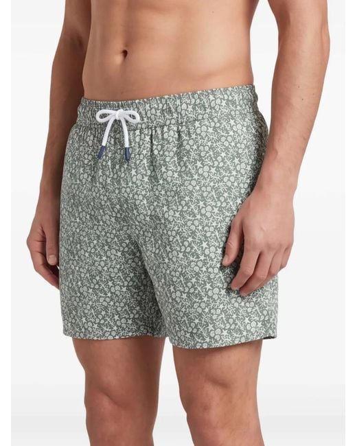 Fedeli Blue Floral-Print Swim Shorts for men
