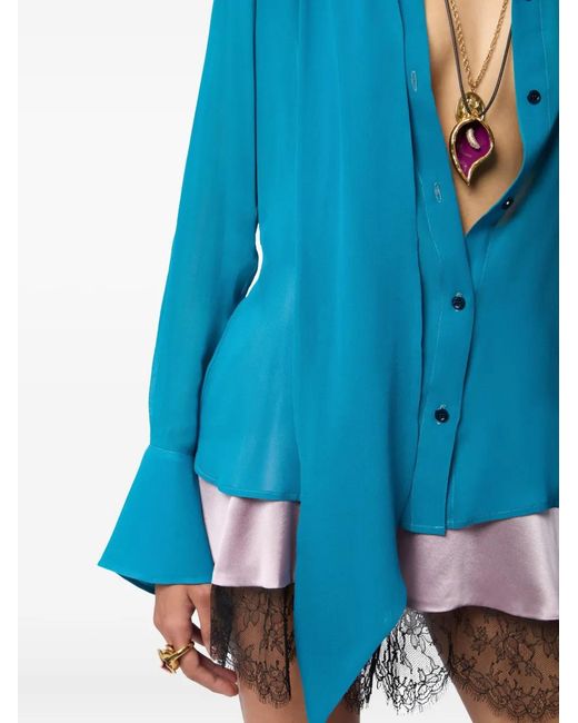 Nina Ricci Blue Lavalliere Satin Shirt