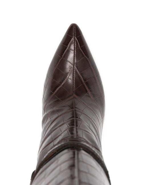 Twinset Brown Croc-Embossed Knee-High Leather Boots