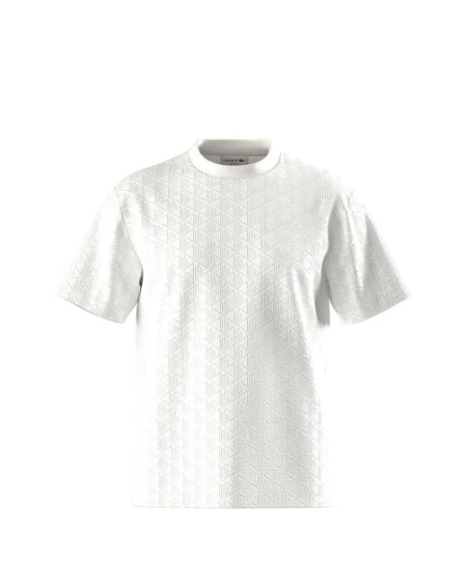 Lacoste White Monogram-Jacquard T-Shirt for men