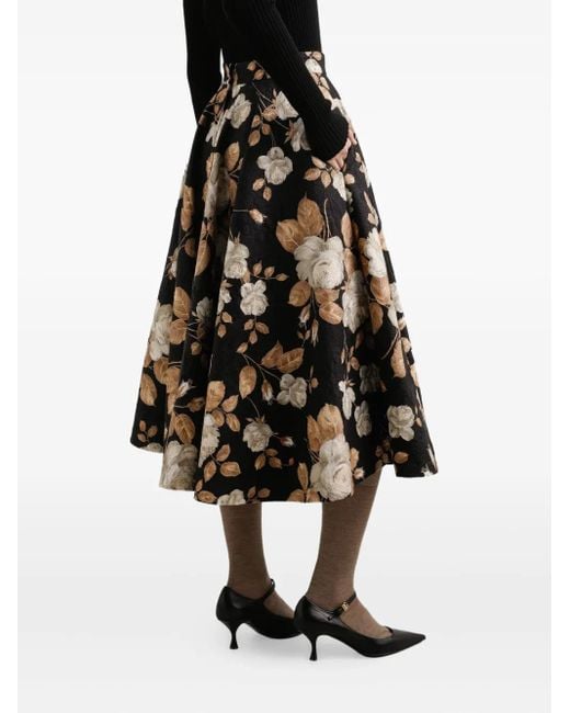 Dolce & Gabbana Midi-Plooirok Met Roosprint in het Black