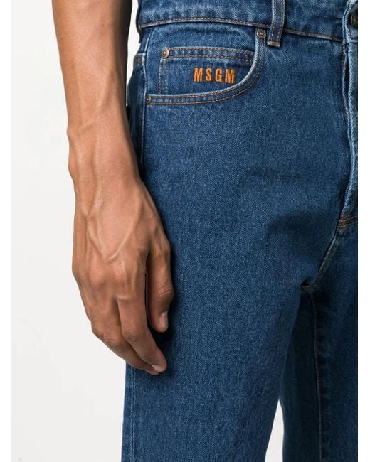 MSGM Blue Logo-Embroidered Straight-Leg Jeans for men
