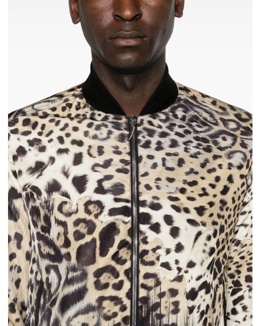 Roberto Cavalli Black Tiger Tooth-detailed Leopard-print Bomber Jacket for men