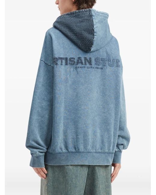 Musium Div. Blue Button Patchwork Hoodie for men