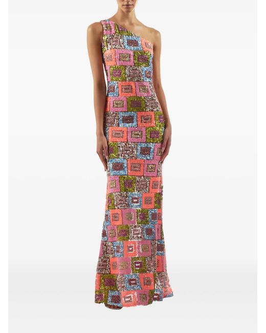 ‎Taller Marmo Red Aspen Sequin-Embellished One-Shoulder Maxi Dress