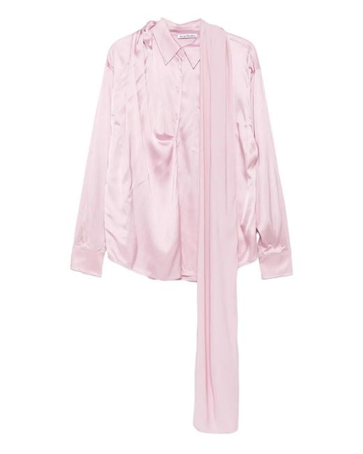 Acne Pink Scarf-Detail Satin Blouse