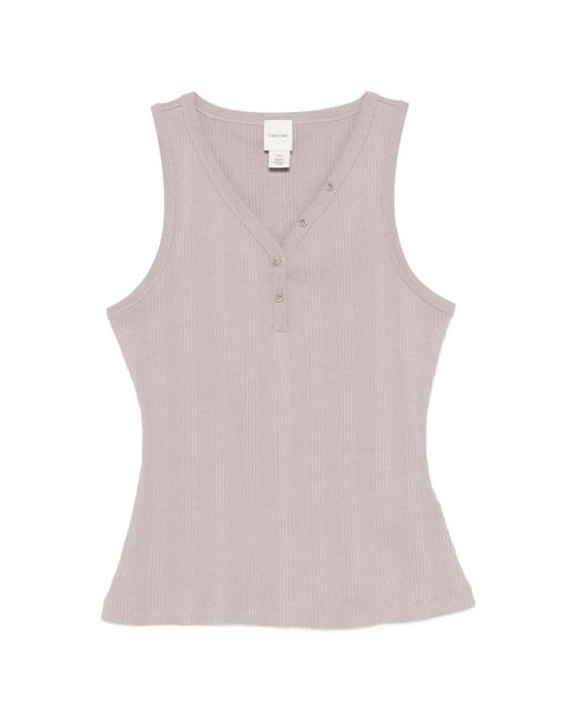 Calvin Klein Pink Button Ribbed Tank Top