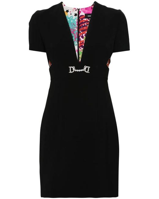 DSquared² Black Logo-Plaque Cutout-Detail Dress