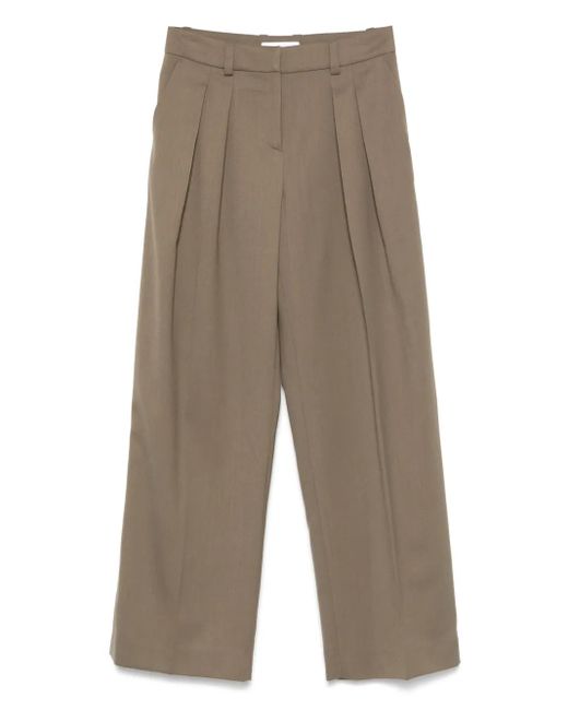 Frankie Shop Gray High-Waisted Khaki Trousers With Pleated Front Detail