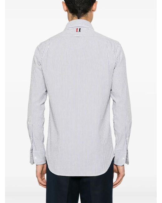 Thom Browne White Floral-Embroidered Striped Shirt for men