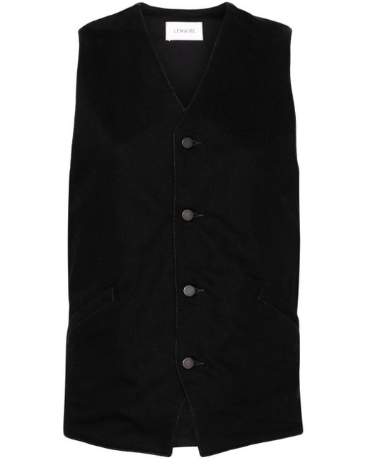 Lemaire Button-up Canvas Gilet in het Black