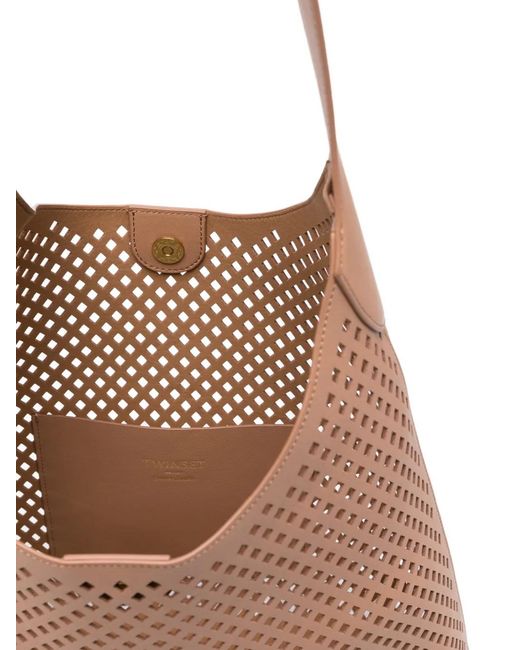 Twinset Brown Perforated Shoulder Bag