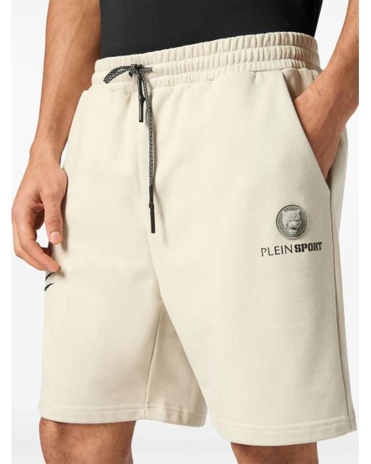 Philipp Plein Natural Logo-Print Track Shorts for men