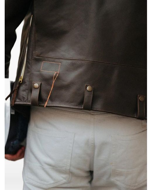 Fortela Brown Asymmetrical-Zip Leather Jacket for men