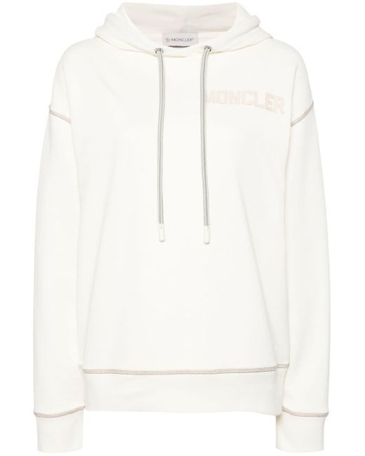 Moncler White Logo-embroidered Hoodie