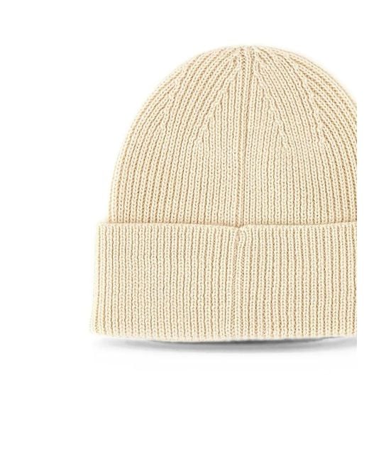 EA7 Natural Ribbed-Knit Beanie Hat for men