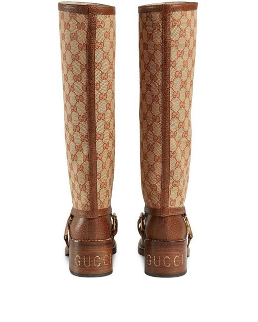 Gucci Leather Boot With GG Gaiter in Brown (Natural) Lyst