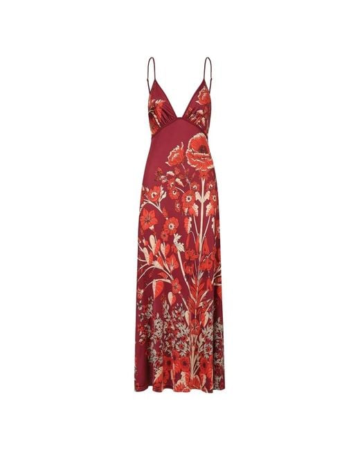 Johanna Ortiz Red Sendero De Astromelias Floral-Pattern Maxi Dress