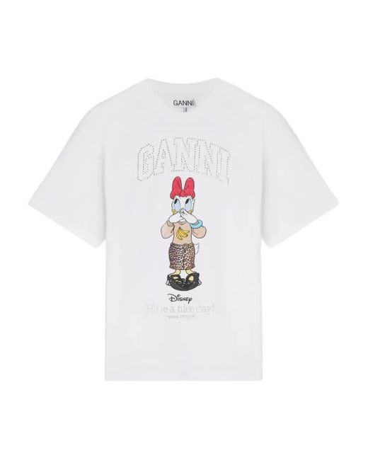 Ganni X Disney T-Shirt Met Print in het White