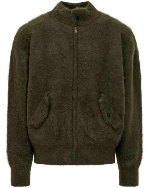 Laneus Green Brushed-Effect Cardigan for men