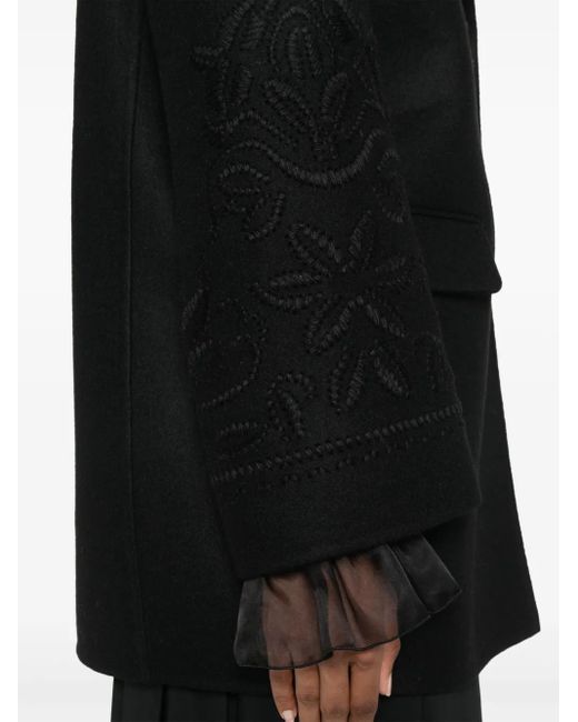 Ermanno Scervino Black Floral Embroidery Coat