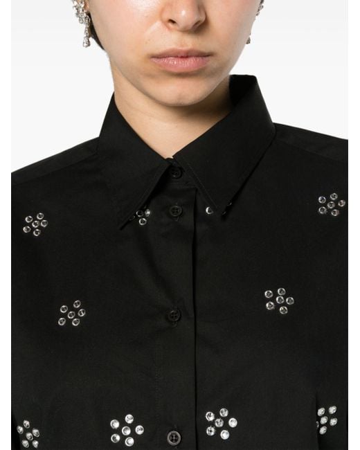 MSGM Black Rhinestone-embellished Cotton Shirt