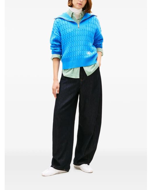 Tommy Hilfiger Blue Zip Cable-Knit Sweater