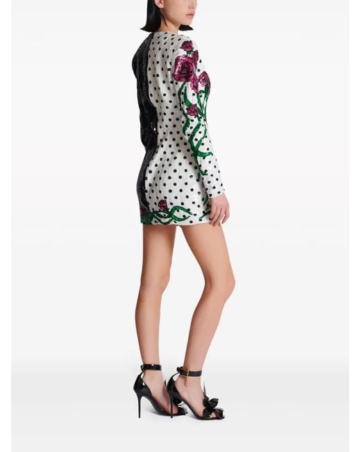 Balmain Green V-Neck Sequin Minidress