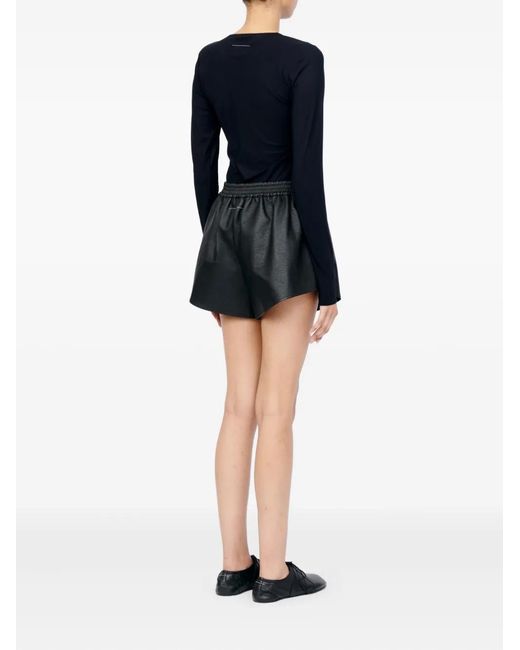 MM6 by Maison Margiela Black Elasticated-Waist Faux-Leather Shorts