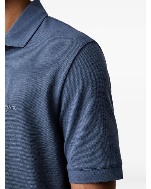 ARMANI EXCHANGE Blue Logo-Embroidered Piqué Polo Shirt for men